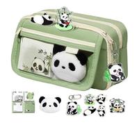 Trousse Panda de grande capacité, jolie trousse multi-couches pour filles, porte-stylo avec fermeture éclair avec bloc-notes broche porte-clés Panda, trousse Kaw-aii, pour articles de papeterie (vert)