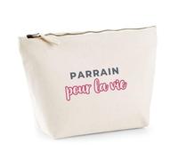 Trousse Parrain pour la Vie - Pouch Case - Idée Trousse Rangement Cadeau Anniversaire Fête Original Famille Travail Départ Collègue Retraite Noël. - Gris&Rose - 2
