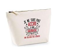 Trousse Pas Accro à Mon Garage | Pochette Toilette Maquillage | Idée Cadeau Garagiste Humour Mécanique Voiture Drôle Original Garage