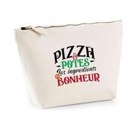 Trousse Pizza potes Les ingrédients du Bonheur | Pouch | Idée Pochette Toilette Maquillage Transport Cadeau Anniversaire Fête Original Famille Travail Départ Collègue Retraite