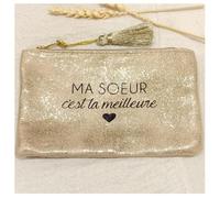 Trousse plate 'Ma Soeur, c'est la meilleure' doré - 17x10 cm [A3853]