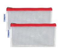 Trousse plate transparente - WAYTEX - Lot de 2 - Rouge - 22x11cm - Fermeture zippée