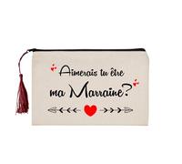 Trousse/Pochette Aimerais tu être ma Super Marraine? 100% Coton, idée Cadeau, Demande, Annonce, baptême, Parrain, Grossesse, filleul,