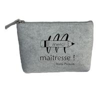 Trousse Pochette Gris Motif maitresse Merci Personnalisable