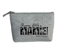 Trousse Pochette Gris Motif Mamie Bonne Fete Personnalisable