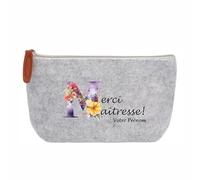 Trousse Pochette Grise Motif maitresse Merci et Fleur Personnalisable