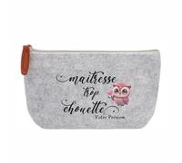 Trousse Pochette Grise Motif maitresse trop Chouette Personnalisable