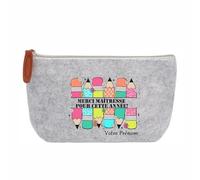 Trousse Pochette Grise Motif Merci pour Cette Annee maitresse Personnalisable