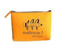 Trousse Pochette Jaune Motif maitresse Merci Personnalisable