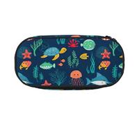 Trousse polyvalente de grande capacité avec imprimé poissons océaniques, tortues, méduses pour l'école, les étudiants, les adolescents, les voyageurs, usage quotidien