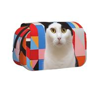 Trousse portable en forme de chat blanc avec oreilles noires, idéale pour organiser les stylos au bureau ou ranger des pinceaux de maquillage