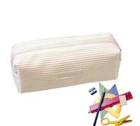 Trousse Portable En Velours Côtelé - Grande Capacité Avec Fermeture Éclair | Pochette De Rangement En Velours Côtelé Pour Papeterie D'étudiant | Jolie Trousse De Maquillage Pour La Maison (Blanc)