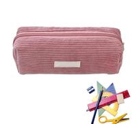 Trousse Portable En Velours Côtelé - Grande Capacité Avec Fermeture Éclair | Pochette De Rangement En Velours Côtelé Pour Papeterie D'étudiant | Jolie Trousse De Maquillage Pour La Maison (Rosa)