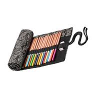 Trousse Portable pour Crayons en Toile Noire, 48 Emplacements, Rouleau | Rangement à Ficelle, Grosse Capacité, pour Coloriage, Étudiants, Voyage, Bureau, Gel et Gommes