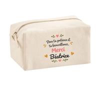 Trousse pour ta Patience et ta bienveillance, Merci Béatrice | Cadeau Fin d'Année Scolaire Maîtresse Nounou Atsem Assmat | Cadeau de Remerciement | Trousse Coton Multifonction