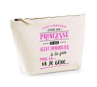Trousse Princesse et Agent Immobilier | Pochette Toilette Maquillage | Idée Cadeau Petite Amie Copine Collègue Maman Noël Anniversaire Fête des Mères