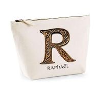 Trousse Raphaël Lettre Viking | Pochette Toilette Maquillage | Idée Cadeau Prénom Motard Jeux de Rôle Vidéo Anniversaire Oncle Parrain Beau Papa Collègue Départ Retraite Noël