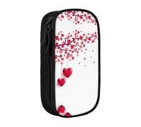 Trousse romantique avec imprimé cœurs et feuilles d'arbre - Grande pochette pour enfants, garçons, école, bureau