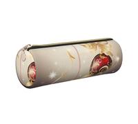 Trousse ronde en cuir avec boules de Noël avec rubans tourbillonnants et étoiles imprimées - Jolie trousse à crayons dorée avec fermeture éclair pour l'école, le bureau et les voyages, doré, Taille