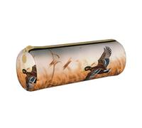 Trousse ronde en cuir imprimé « Hunting Flying Wild Duck 4 » - Grande trousse à crayons - Pour homme, femme, adolescent, étudiant, blanc, Taille unique, Cartable