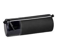 Trousse - Ronde - Noir en vinyl - Scolaire - 23 x 9 x 8 cm - Fermeture éclair -