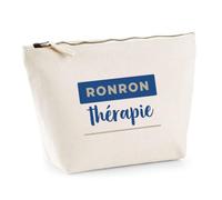 Trousse Ronron Therapie - Pouch Case - Idée Trousse Rangement Cadeau Anniversaire Fête Original Famille Travail Départ Collègue Retraite Noël. - Bleu&Marron - 4