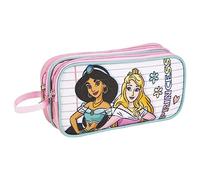 Trousse Scolaire 2 Compartiments Princesses Disney - Rose - 22x8x10 cm - Trousse en Polyester - Motifs Aurore et Jasmine - Produit Original Conçu en Espagne
