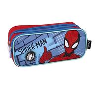 Trousse Scolaire 2 Compartiments Spiderman - Rouge et Bleue - 22,5x8x10 cm - Trousse en Polyester - Fermeture Éclair - Motif Spiderman - Produit Original Conçu en Espagne