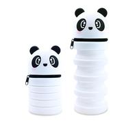 Trousse Scolaire 2 en 1 en Silicone Souple - Trousse Crayons Télescopique Silicone, Étui Crayons Télescopique Kawaii avec Motif, pour École, Bureau, Cadeau Garçons Filles (Panda)