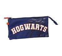 Trousse Scolaire 3 Compartiments Harry Potter - Bleue - 22,5x2x11,5 cm - Trousse en Polyester - Fermeture Éclair - Motif Hogwarts - Produit Original Conçu en Espagne