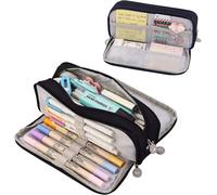 Trousse Scolaire Avec 3 Compartiments,Trousse À Crayons De Grande Capacité Sac À Crayons École Papeterie Organisateur Trousse À Maquillage Pour Filles Garçons Étudiants, Noir, Trousse