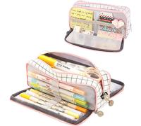 Trousse Scolaire Avec 3 Compartiments,Trousse À Crayons De Grande Capacité Sac À Crayons École Papeterie Organisateur Trousse À Maquillage Pour Filles Garçons Étudiants,Blanc Et Rose