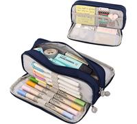 Trousse Scolaire Avec 3 Compartiments,Trousse À Crayons De Grande Capacité Sac À Crayons École Papeterie Organisateur Trousse À Maquillage Pour Filles Garçons Étudiants,Bleu Foncé