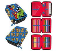 Trousse Scolaire avec Accessoires Avengers pour garçon et Fille - Trousse Double Fermeture éclair avec Crayons et marqueurs, Licence Officielle, Couleur Rouge, Taille Unique, Retour au Cole