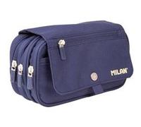 MILAN Trousse scolaire Grand format 4 compartiments Bleu marine fermetures éclair bleues