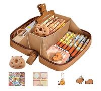 Trousse Scolaire Capybara Trousse Kawai-i Trousse à Crayons Grande Capacité Étui à Crayons Trousse Ecole Trousse Plusieurs Compartiments Avec Porte-clés de Poupée Capybara, Autocollants, Broches