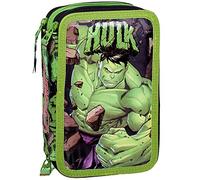Marvel Avengers Hulk Trousse Garçon, Étui Triple rempli Enfant, 44 Accessoires d'École Primaire, avec Crayons et Feutres, 20 Centimètres, 3 Fermetures Éclair, Compartiments Organisés, Superhéros
