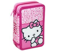 Trousse Scolaire Complète 44 Pièces pour Fan de Hello Kitty - Kit Créatif Triple Compartiment avec Feutres, Crayons, Règle - Idée Cadeau Fille Rose