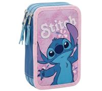 Trousse Scolaire Complète 44 Pièces pour Fan de Stitch - Kit Créatif Triple Compartiment avec Feutres, Crayons, Règle - Idée Cadeau Fille - Rose