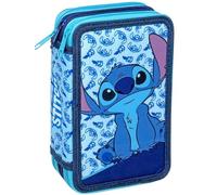 Trousse Scolaire Complète 44 Pièces pour Fan de Stitch - Kit Créatif Triple Compartiment avec Feutres, Crayons, Règle - Idée Cadeau Garçon et Fille Bleue