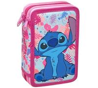 Trousse Scolaire Complète 44 Pièces pour Fan de Stitch - Kit Créatif Triple Compartiment avec Feutres, Crayons, Règle - Idée Cadeau Fille Rose