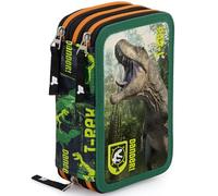 Trousse Scolaire Complète 45 Pièces - Kit Créatif Triple Compartiment avec Stylos Gel Effaçables, Crayons 4.0 mm, Feutres - Idée Cadeau Garçon - Design Dinosaure T-Rex - Julian Ross