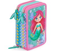 Trousse Scolaire Complète 45 Pièces - Kit Créatif Triple Compartiment avec Stylos Gel Effaçables, Crayons 4.0 mm, Feutres - Idée Cadeau Fille Julian Ross - Motif sirène pailleté
