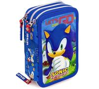 Trousse Scolaire Complète 45 Pièces pour Fan de Sonic - Kit Créatif Triple Compartiment avec Stylos Gel Effaçables, Crayons 4.0 mm, Feutres - Idée Cadeau Bleu Clondo