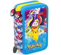 Trousse Scolaire Complète 45 Pièces pour Pokemon Fan - Kit Créatif Triple Compartiment avec Stylos Gel Effaçables, Crayons 4.0 mm, Feutres - Idée Cadeau garçon