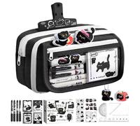 Trousse Scolaire Comprenant des Fournitures Thème Chat Noir,Trousse Multi- Couches Chat Noir - de Rangement Grande Capacité pour Stylos Crayons et Accessoires - pour Fille Garçon École Maison
