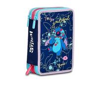 Trousse scolaire élémentaire 3 compartiments - LILO & STITCH MY Alien PAL - Disney - Bleu - Contenu 43 pièces - Avec crayons, marqueurs, etc. - Porte-stylo école fille élémentaire, bleu, Taglia Unica,