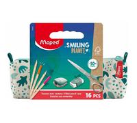 Trousse Scolaire en Tissu Smiling Planet - Maped - Avec 12 Crayons de couleur FSC + 1 Ciseaux 16cm + 1 Taille-Crayons + 1 Gomme