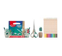 Trousse Scolaire en Tissu Smiling Planet - Maped - Avec 12 Crayons de couleur FSC + 1 Ciseaux 16cm + 1 Taille-Crayons + 1 Gomme