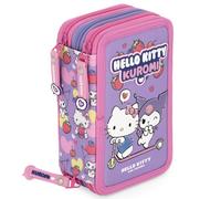 Trousse Scolaire Fille 3 Compartiments Garnie - 46 Pièces Kit Papeterie avec Stylos Effaçables, Feutres Giotto - pour Hello Kitty et Kuromi Fan pour École Primaire